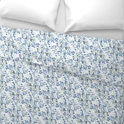 Spoonflower Faded Watercolor Leaves-navy Blue Small Wide Cotton Sateen 3.5 oz 26" X 20" Standard Knife Edge