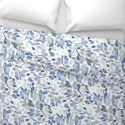 Spoonflower Faded Watercolor Leaves-navy Blue Wide Cotton Sateen 3.5 oz 26" X 20" Standard Knife Edge