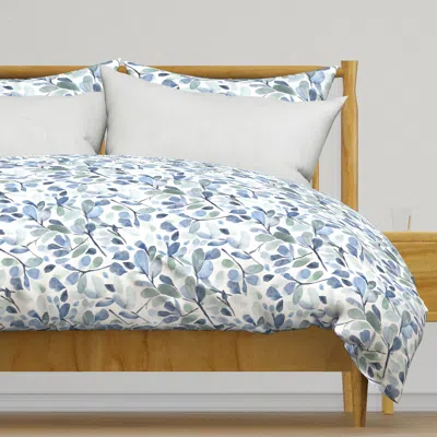 Spoonflower Faded Watercolor Leaves-navy Duvet Cover