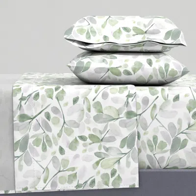 Spoonflower Faded Watercolor Leaves-spring Green King Sheet Set