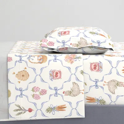 Spoonflower Farmers Market Ribbon Lattice Large Scale Twin Sheet Set
