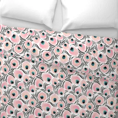 Spoonflower Feathered Flowers Blush Wide Cotton Sateen 3.5 oz 26" X 20" Standard Knife Edge
