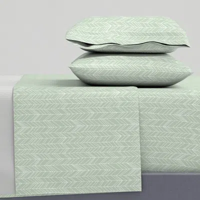 Spoonflower Featherland Light Sage/white Full Sheet Set