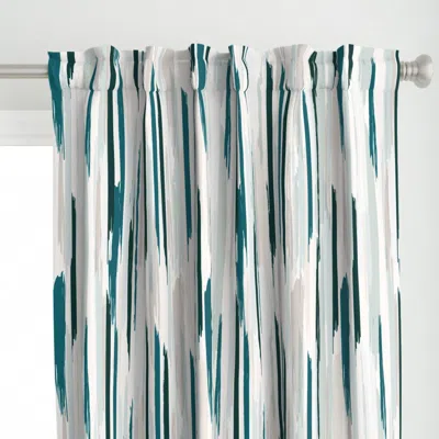Spoonflower Feather-stripe Teal Curtain Panel