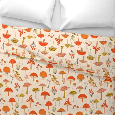 Spoonflower Festive Glittery Mushrooms In Red And Gold Wide Cotton Sateen 3.5 oz 26" X 20" Standard Knife Edge