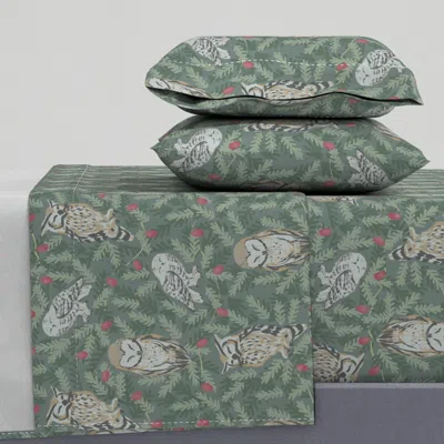 Spoonflower Festive Lights And Owls Queen Sheet Set