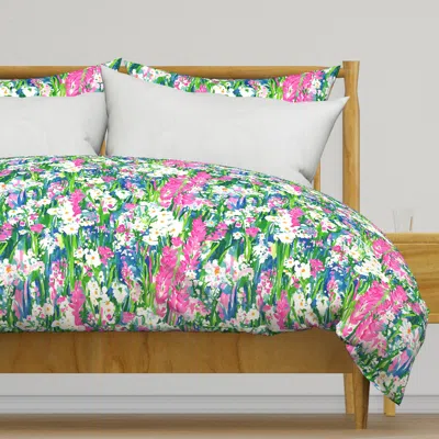 Spoonflower Field Day On Raspberry/blue On Duvet Cover