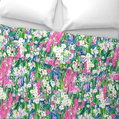 Spoonflower Field Day On Raspberry/blue On White Wide Cotton Sateen 3.5 oz 26" X 20" Standard Knife Edge