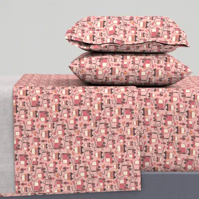 Spoonflower Firetrucks On Pink Small King Sheet Set