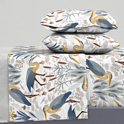 Spoonflower Fishing Heron And Irises Queen Sheet Set
