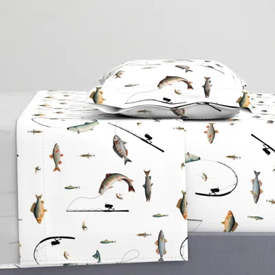Spoonflower Fishing Rod & Reel Fish Theme Pattern Twin Sheet Set