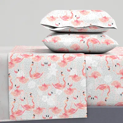 Spoonflower Flamingo (grey) Railroad Queen Sheet Set
