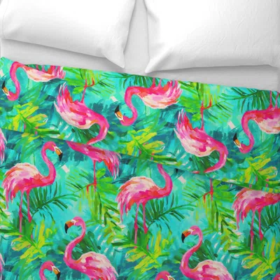 Spoonflower Flamingo Wallpaper For Tropical  For Island Colors Pink Green Euro Pillow Sham
