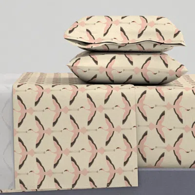 Spoonflower Flamingos On Natural Linen - 4.25 Inch Wingspan Queen Sheet Set
