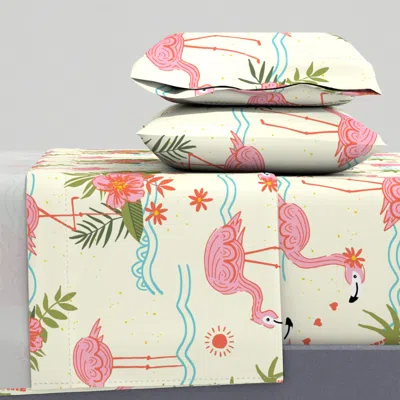 Spoonflower Flirty Flamingos Large - Flamingo Bay Collection Queen Sheet Set
