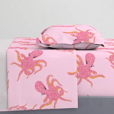 Spoonflower Flirty Octopus - Pink - Medium Twin Sheet Set