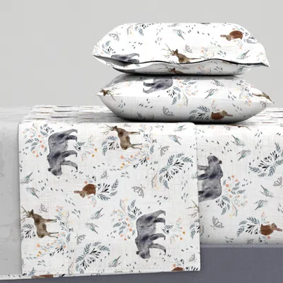 Spoonflower Floral Beasts (white) Queen Sheet Set