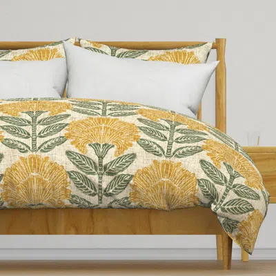 Spoonflower Floral Block Print Yellow And Duvet Cover