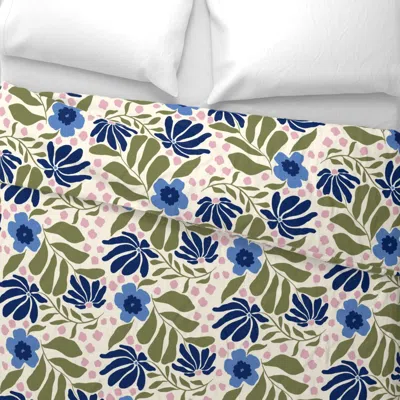 Spoonflower Floral - Blue And Green Wide Cotton Sateen 3.5 oz 26" X 20" Standard Knife Edge