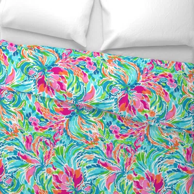 Spoonflower Floral Fiesta - Pinks And Teal On White Wide Cotton Sateen 3.5 oz 26" X 20" Standard Knife Edge
