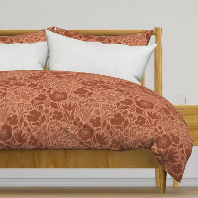 Spoonflower Floral Garden In Terra Duvet Cover In Brown