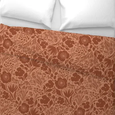 Spoonflower Floral Garden In Terra Wide Cotton Sateen 3.5 oz 26" X 20" Standard Knife Edge In Brown