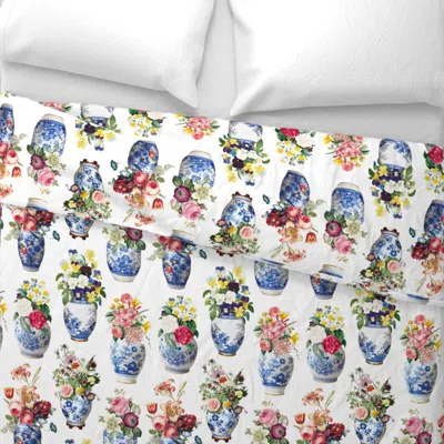 Spoonflower Floral Ginger Jar Chinoiserie White Wide Cotton Sateen 3.5 oz 26" X 20" Standard Knife Edge
