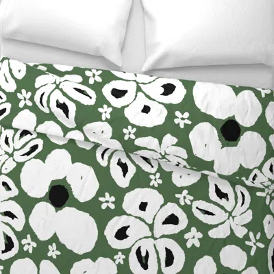 Spoonflower Floral Of Whimsy White On Green Exlg King Pillow Sham