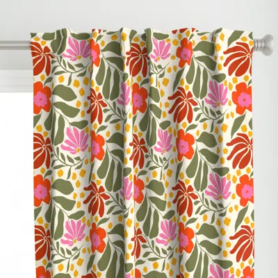 Spoonflower Floral - Red And Green Curtain Panel