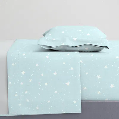 Spoonflower Floral Sprinkles - Tiny Scattered Dots & Flowers - White On Seafoam Blue Twin Sheet Set