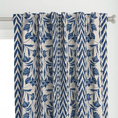 Spoonflower Floral Stripes (blue) - Curtain Panel