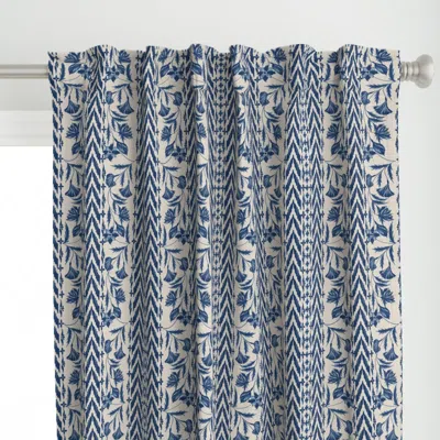 Spoonflower Floral Stripes (blue) - Curtain Panel