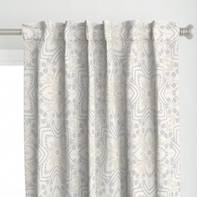 Spoonflower Floral Tiles Grey And Curtain Panel
