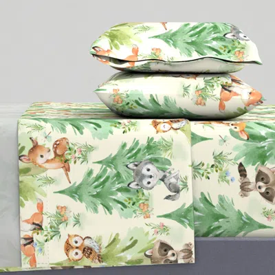 Spoonflower Floral Woodland Forest Animals Watercolor Pine Tree Baby Girl Nursery (xl) Full Sheet Se