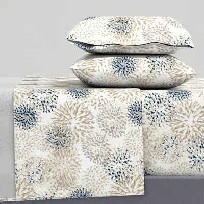 Spoonflower Floralexplosion Navycreamgrey By Paducaru King Sheet Set