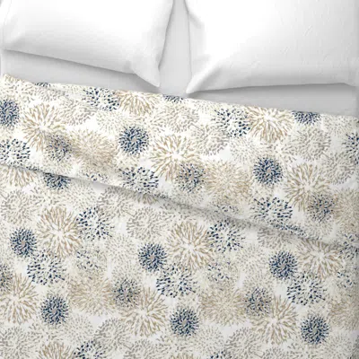 Spoonflower Floralexplosion Navycreamgrey By Paducaru Wide Cotton Sateen 3.5 oz 26" X 20" Standard Knife Edge