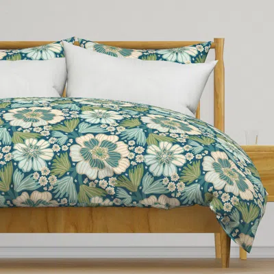 Spoonflower Flower Power In Teal Green Duvet Cover