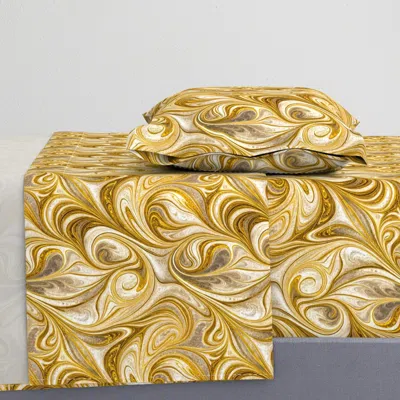 Spoonflower Fluid Gold Marble 2a Twin Sheet Set