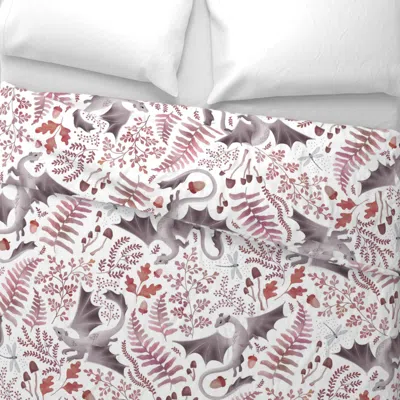Spoonflower Forest Dragons Autumn Pinks On White Wide Cotton Sateen 3.5 oz 26" X 20" Standard Knife Edge