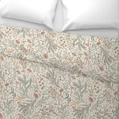 Spoonflower Forest Foliage Floral Wallpaper In Sage And Coral For Nursery And Baby Wall Wide Cotton Sateen 3.5 O
