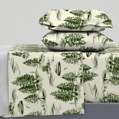 Spoonflower Forest Green & Cream Alien Abduction Queen Sheet Set