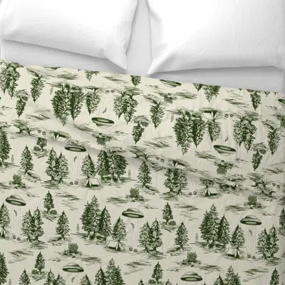 Spoonflower Forest Green & Cream Alien Abduction Wide Cotton Sateen 3.5 oz 26" X 20" Standard Knife Edge