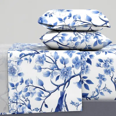 Spoonflower French Blue And White Floral Chinoiserie King Sheet Set