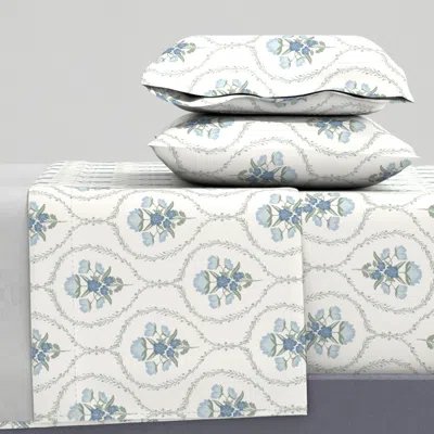 Spoonflower French Country Floral- Lovely Blues (lrg) King Sheet Set
