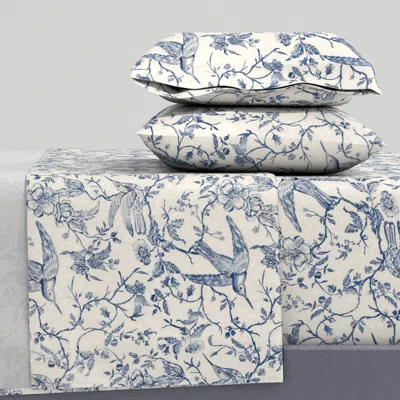 Spoonflower French Country Vintage Birds And Roses Blue Large Queen Sheet Set