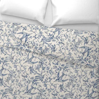 Spoonflower French Country Vintage Birds And Roses Blue Large Wide Cotton Sateen 3.5 oz 26" X 20" Standard Knife