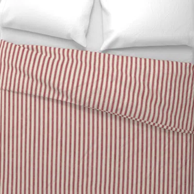 Spoonflower French Ticking Stripe - Faded Red & Off-white Wide Cotton Sateen 3.5 oz 26" X 20" Standard Knife Edg