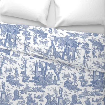 Spoonflower French Toile In Blue Wide Cotton Sateen 3.5 oz 26" X 20" Standard Knife Edge