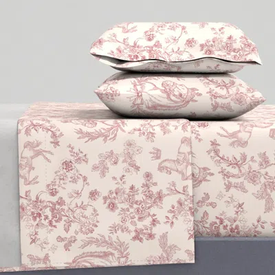 Spoonflower French Toile Pattern Of Horse And Floral Motifs Classic Elegant Light Pink Queen Sheet S