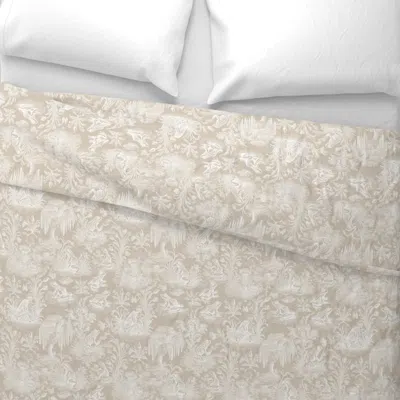 Spoonflower Frog French Toile - Beige And Ivory Wide Cotton Sateen 3.5 oz 26" X 20" Standard Knife Edge